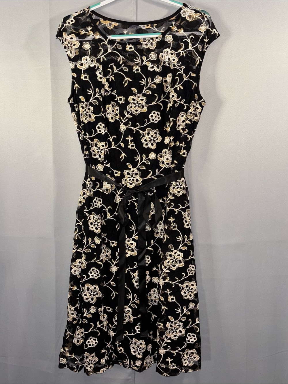 Candalite Black Floral Embroidered Mesh Dress 2X